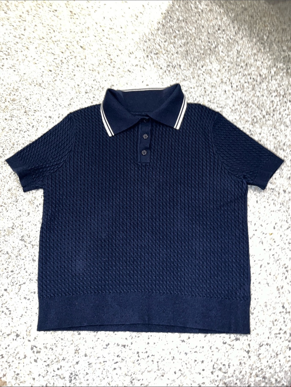 Midnight Navy Short-Sleeve Polo with Contrast Stripe Collar